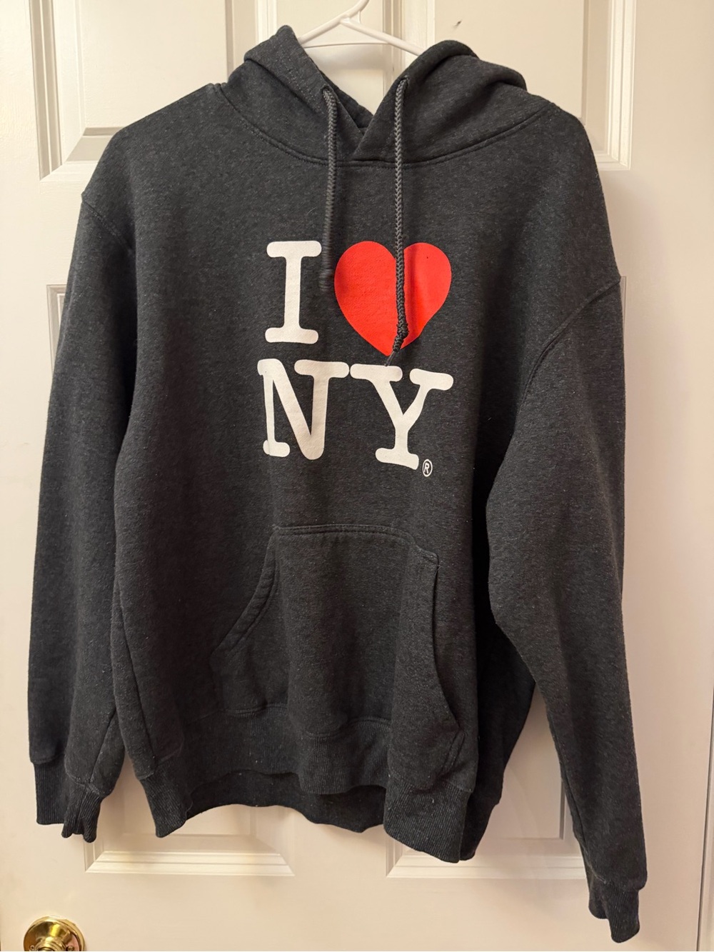 I Heart NY Graphic Hoodie Sweatshirt - Charcoal with Red Heart